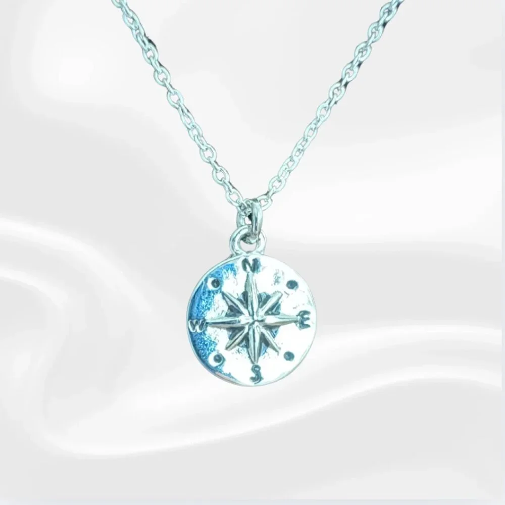 Silver Compass Star Pendant Necklace – Dainty Chain Celestial Jewelry - Picture 3 of 4